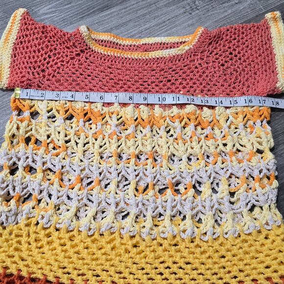 Handmade Crochet Multicolor Granny Square Knit Short Sleeve Shirt - Picture 8 of 10